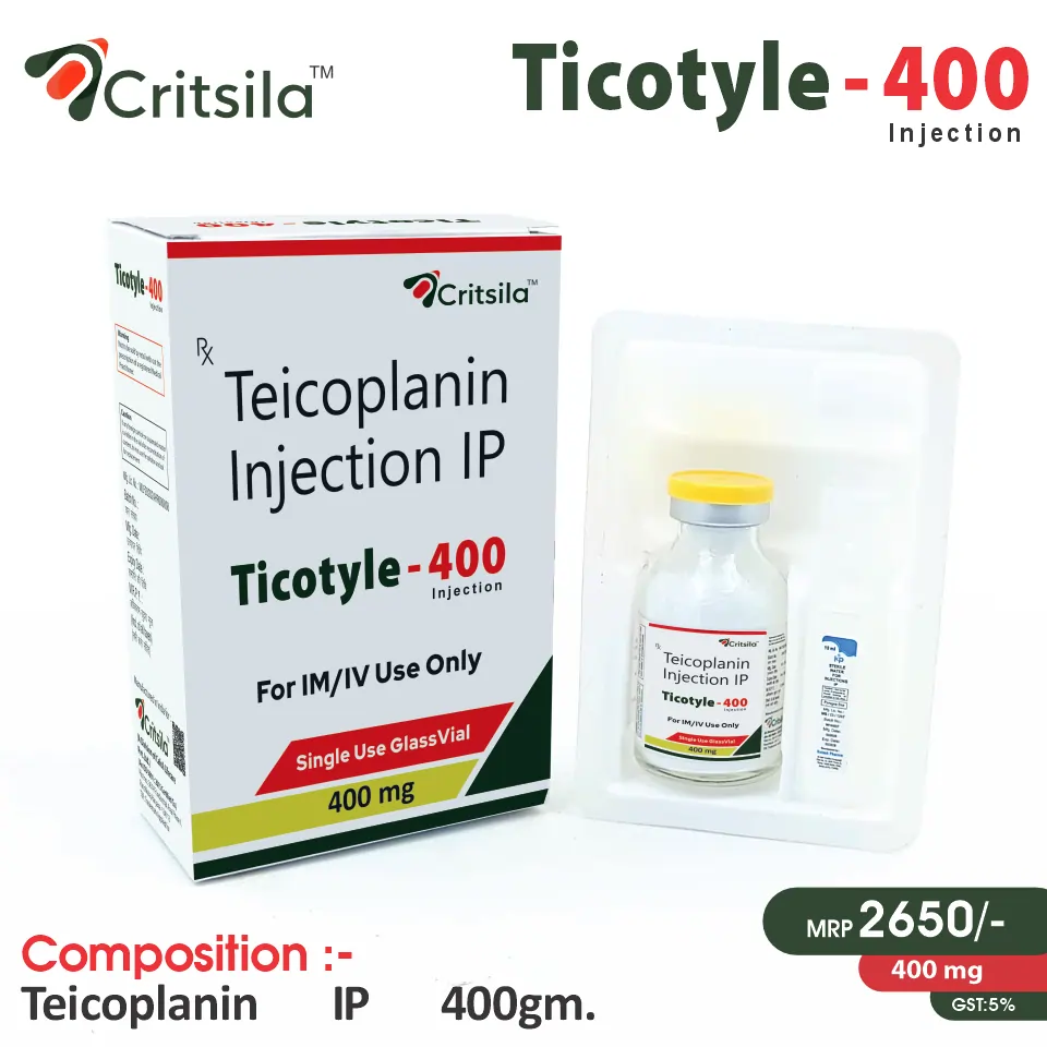 Teicoplanin 400mg Injection at the best price in PCD Pharma Franchise for bacterial infection treatment.